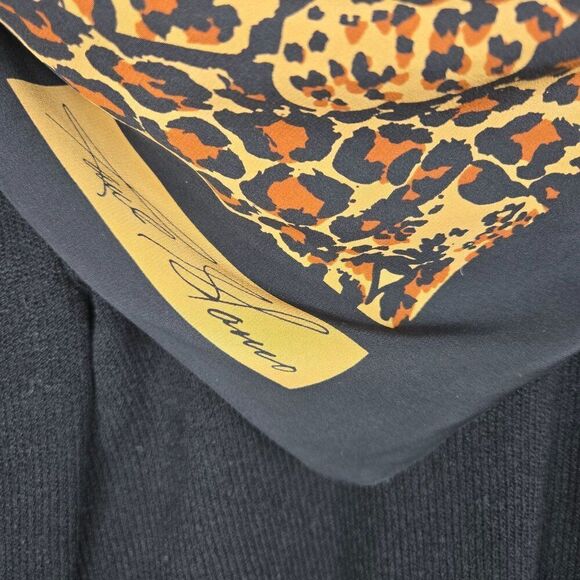 Vintage 80s Raul Blanco Cheetah Scarf Sweater Silk Skirt Suit Set Womens 6 Black - Picture 7 of 16